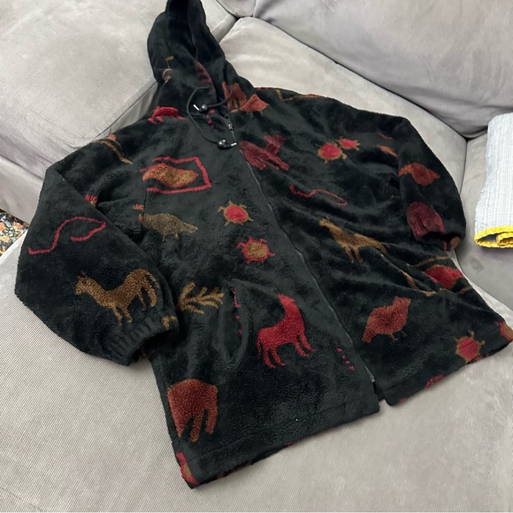 Forecaster Sport Fleece Jacket Hooded Aztec Animal Print Medium Fits Big Vtg - Picture 2 of 9